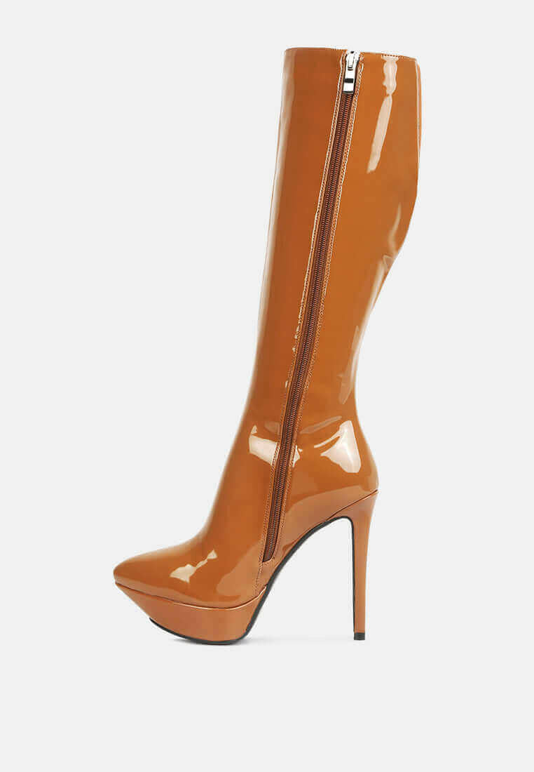 chatton patent stiletto high heeled calf boots.