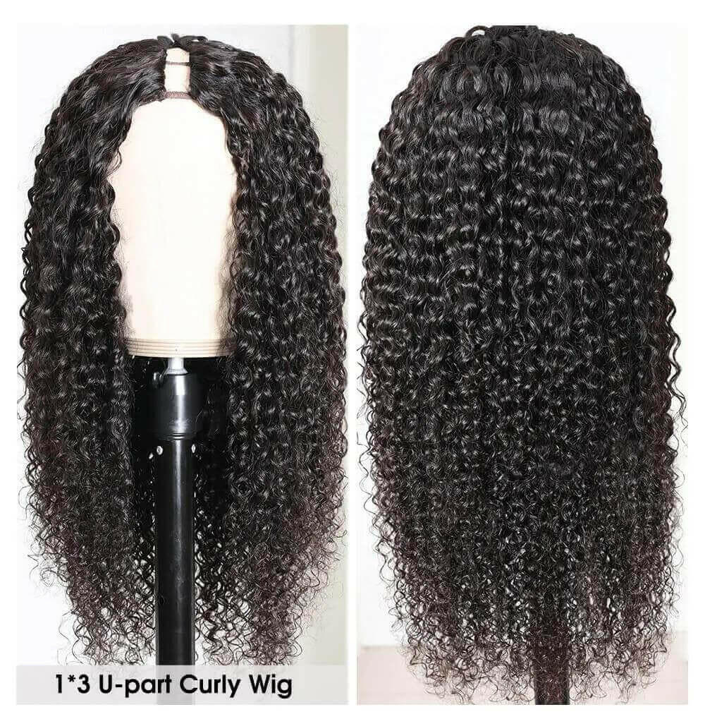 U Part Wig Jerry Curl Human Hair Wigs For Black Women Brazilian Remy H