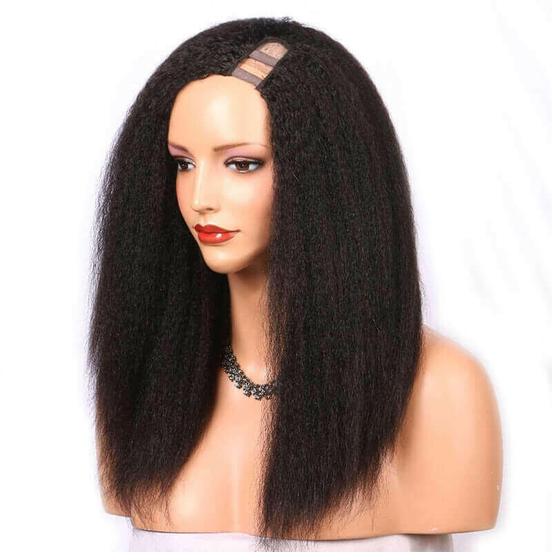 U Part Wig Kinky Straight Human Hair Wigs For Black Women Brazilian Re.