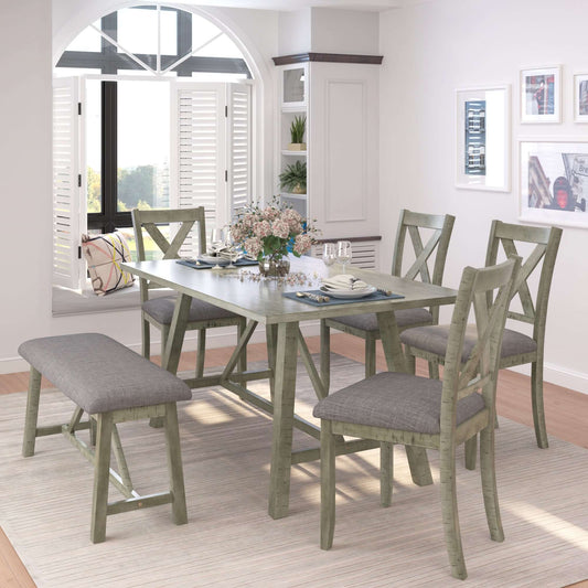 6 Piece Dining Table Set Wood Dining Table and chair Kitchen Table Set