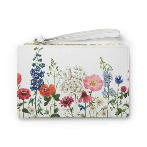 Floral Designed Zipped Clutch Bag.