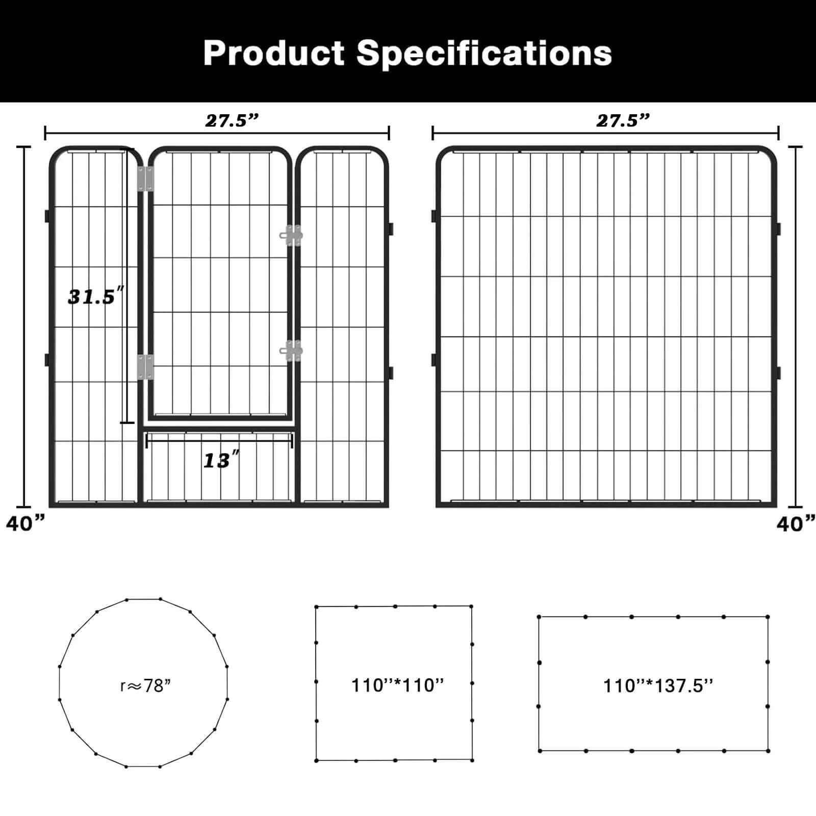 Bold Dog Playpen for Outdoor, 16 Panels 24''/32''/40'' Height Metal Puppy Dog Fence Indoor Outdoor,Pet Exercise Pen for Rv,Camping,Yard