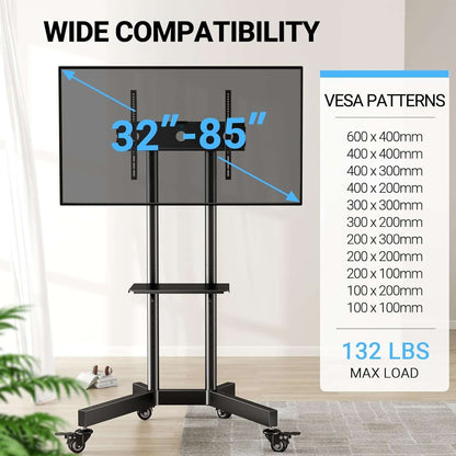 Adjustable Rolling TV Stand for 32-85 Inch TVs