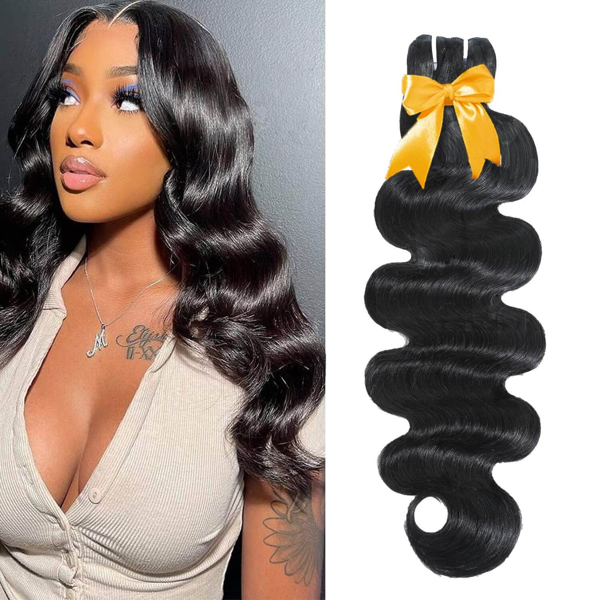 Body Wave Human Hair Bundles – 24 Inches, Natural Black