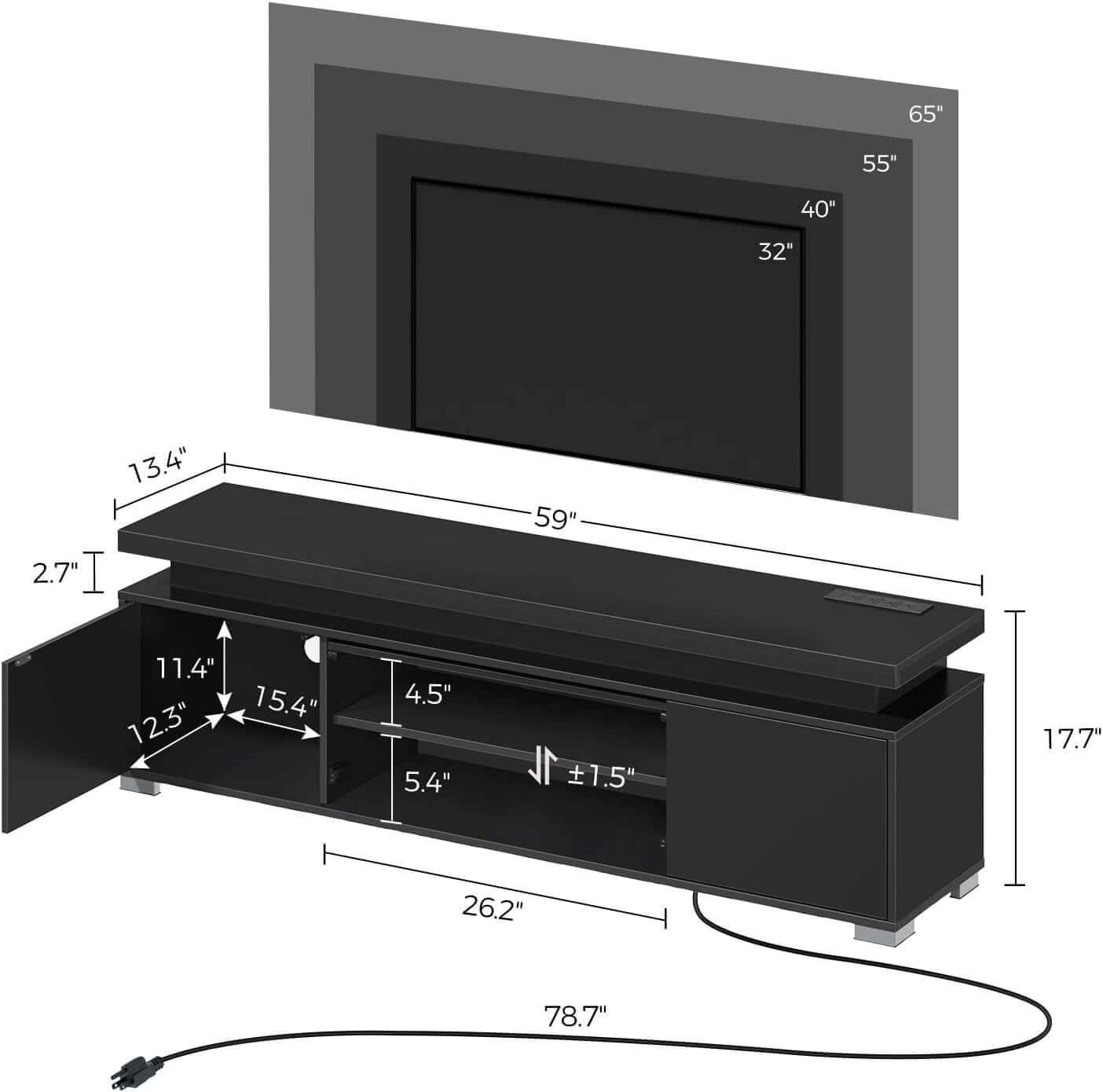 LED TV Stand with Power Outlet &amp; Storage Cabinet