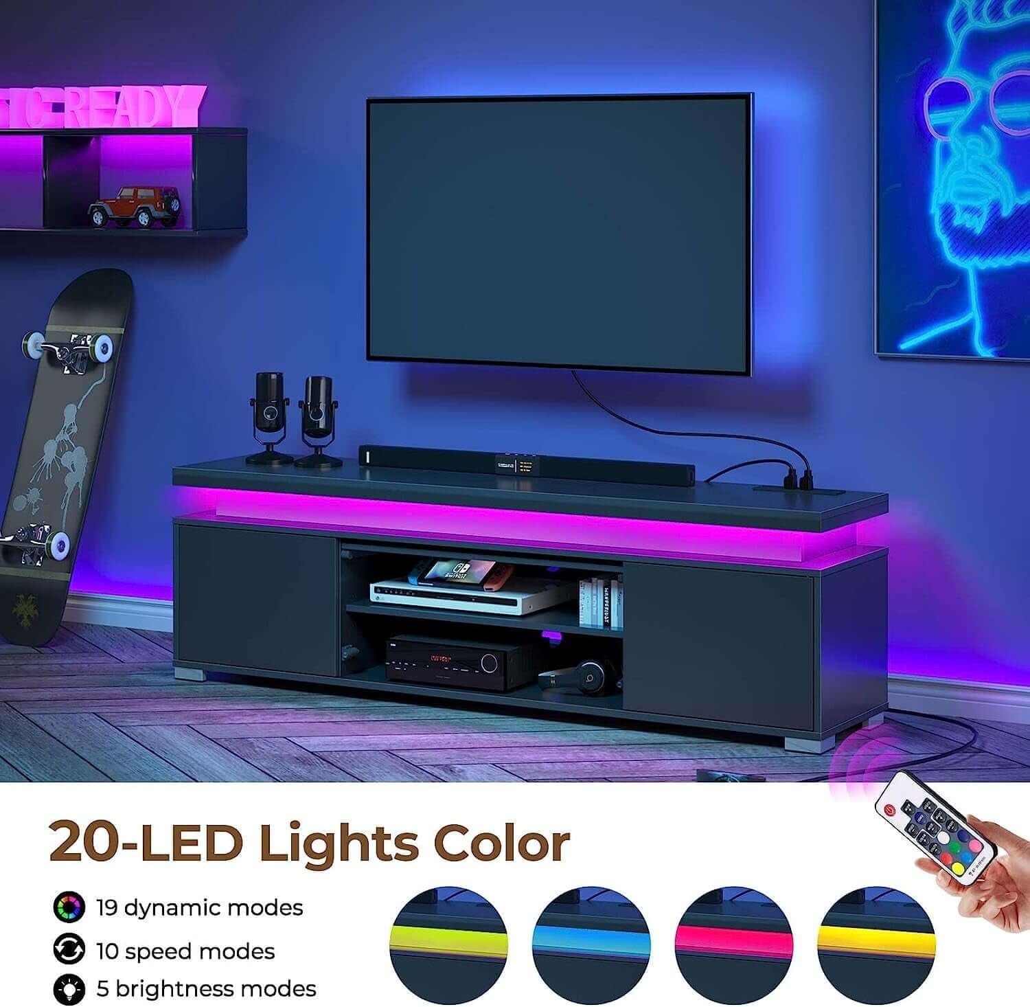 LED TV Stand with Power Outlet &amp; Storage Cabinet