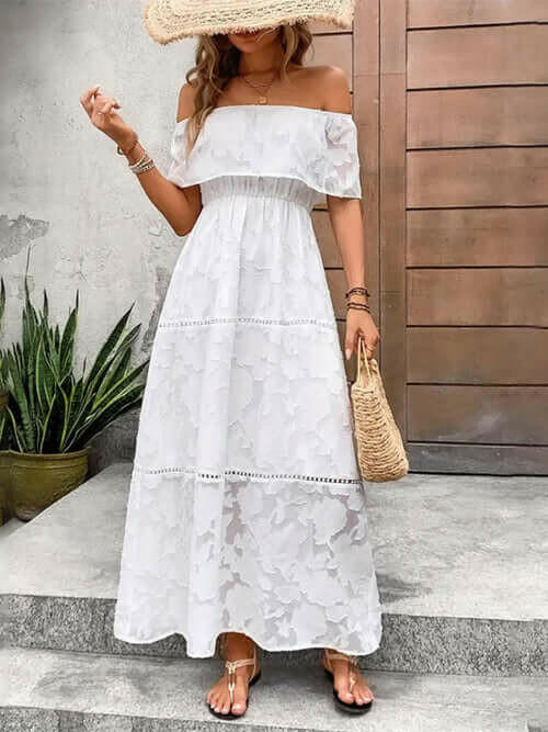 Off-Shoulder Short Sleeve Maxi Dress.