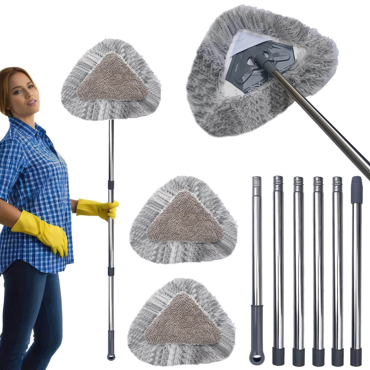 2-in-1 Wall &amp; Ceiling Cleaning Mop with Extension Pole – Gray