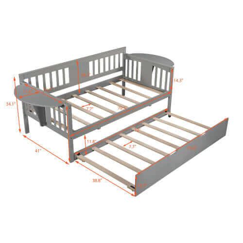 Twin Wooden Daybed with Trundle Bed Sofa Bed for Bedroom