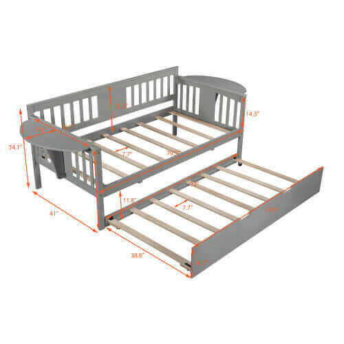 Twin Wooden Daybed with Trundle Bed Sofa Bed for Bedroom.