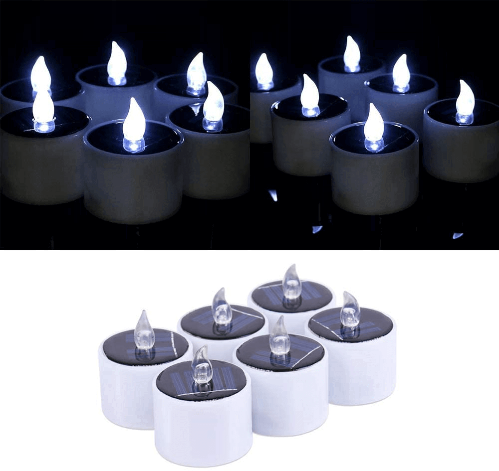 6PCS Waterproof Smokeless Solar Candles Lights Flame Light.