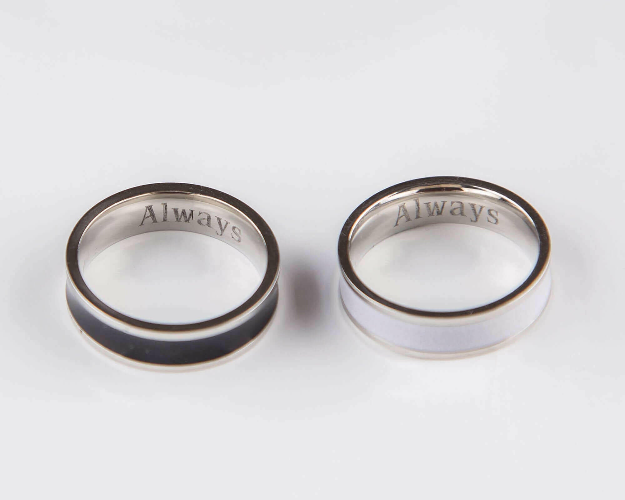 Couple Rings Black and White Personalized Couple Gift, Stainless Steel.