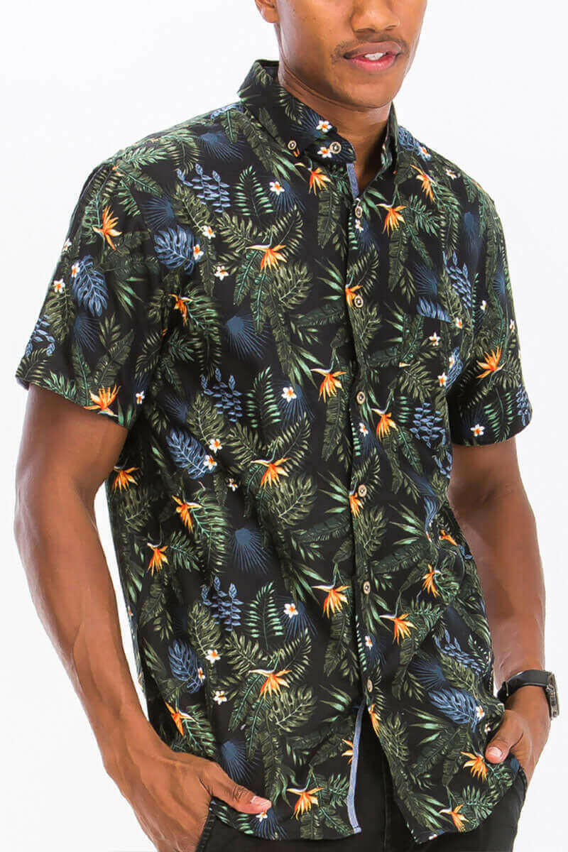 Hawaiian Print Button Down Shirt.