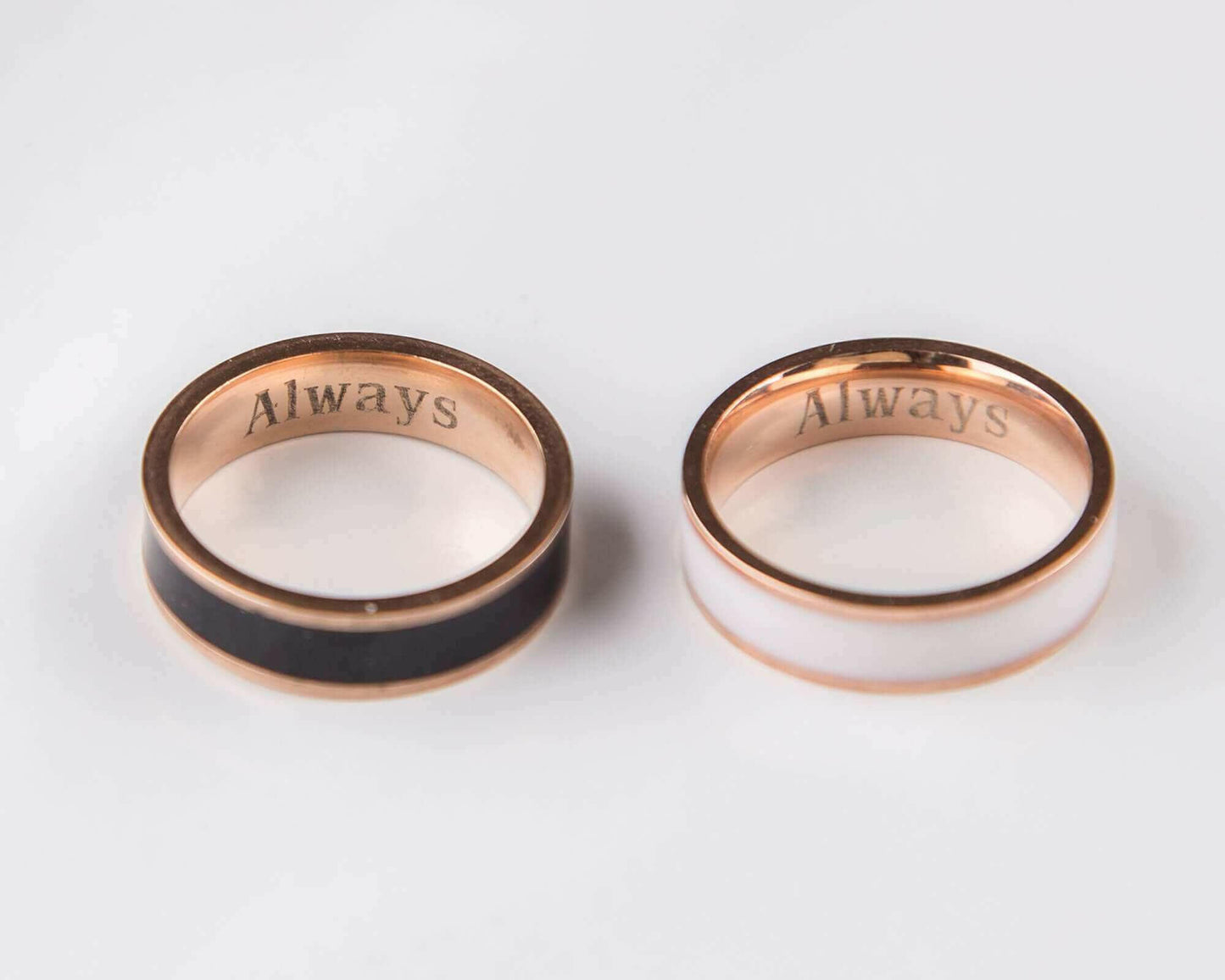 Rose Gold Couple Rings Black and White Personalized Couple Gift,.