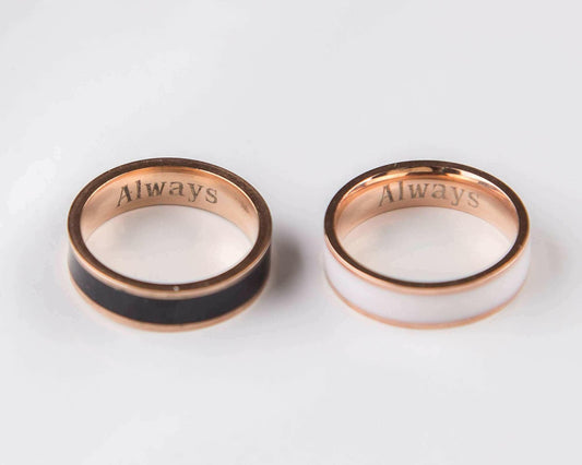 Rose Gold Couple Rings Black and White Personalized Couple Gift,