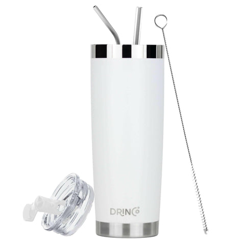 DRINCO® 20oz Insulated Tumbler Spill Proof Lid 2 Straws(Arctic White).