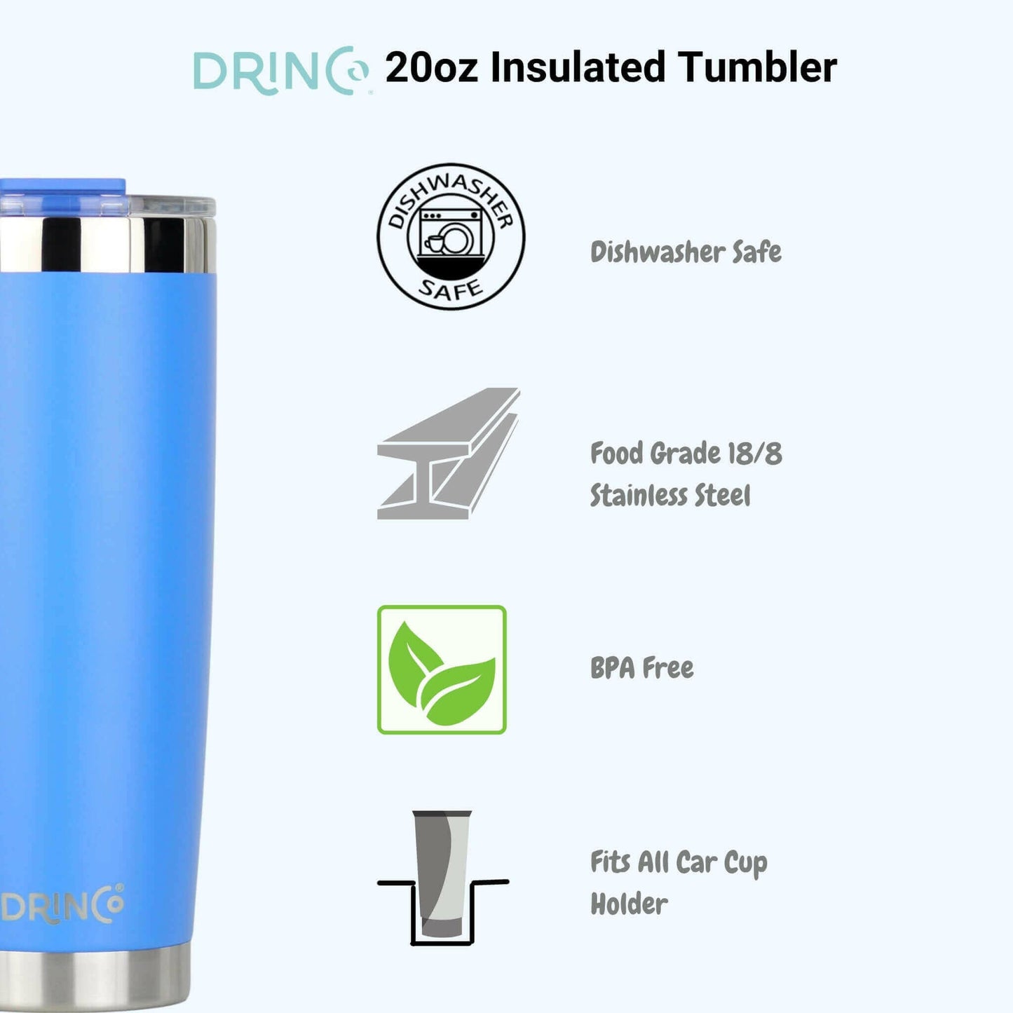 DRINCO®  20oz Insulated Tumbler w/Spill Proof Lid 2 Straws(Royal Blue).