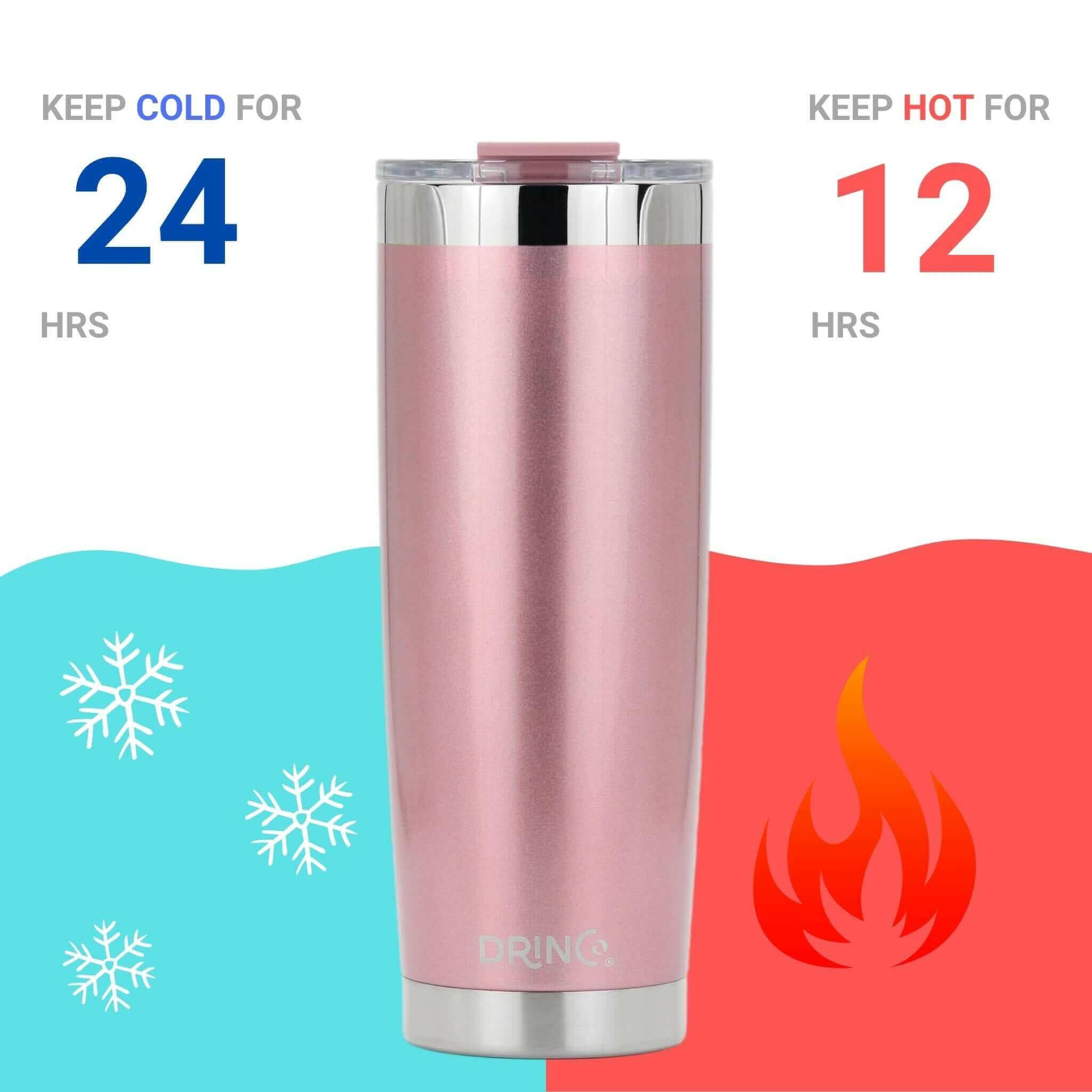 DRINCO® 20oz Insulated Tumbler Spill Proof Lid 2 Straws (Rose Gold).