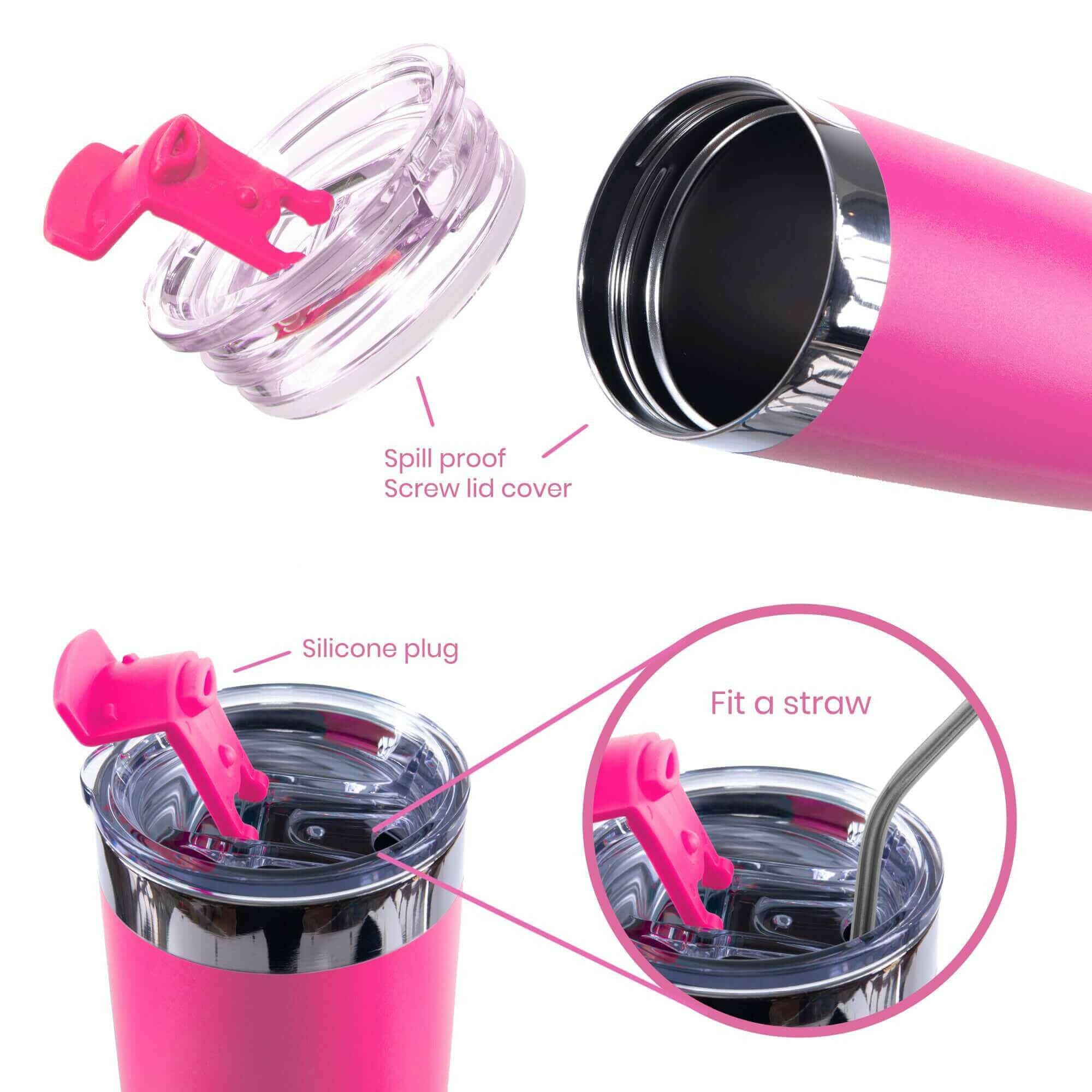 DRINCO® 20oz Insulated Tumbler Spill Proof Lid 2 Straws(Island Pink)