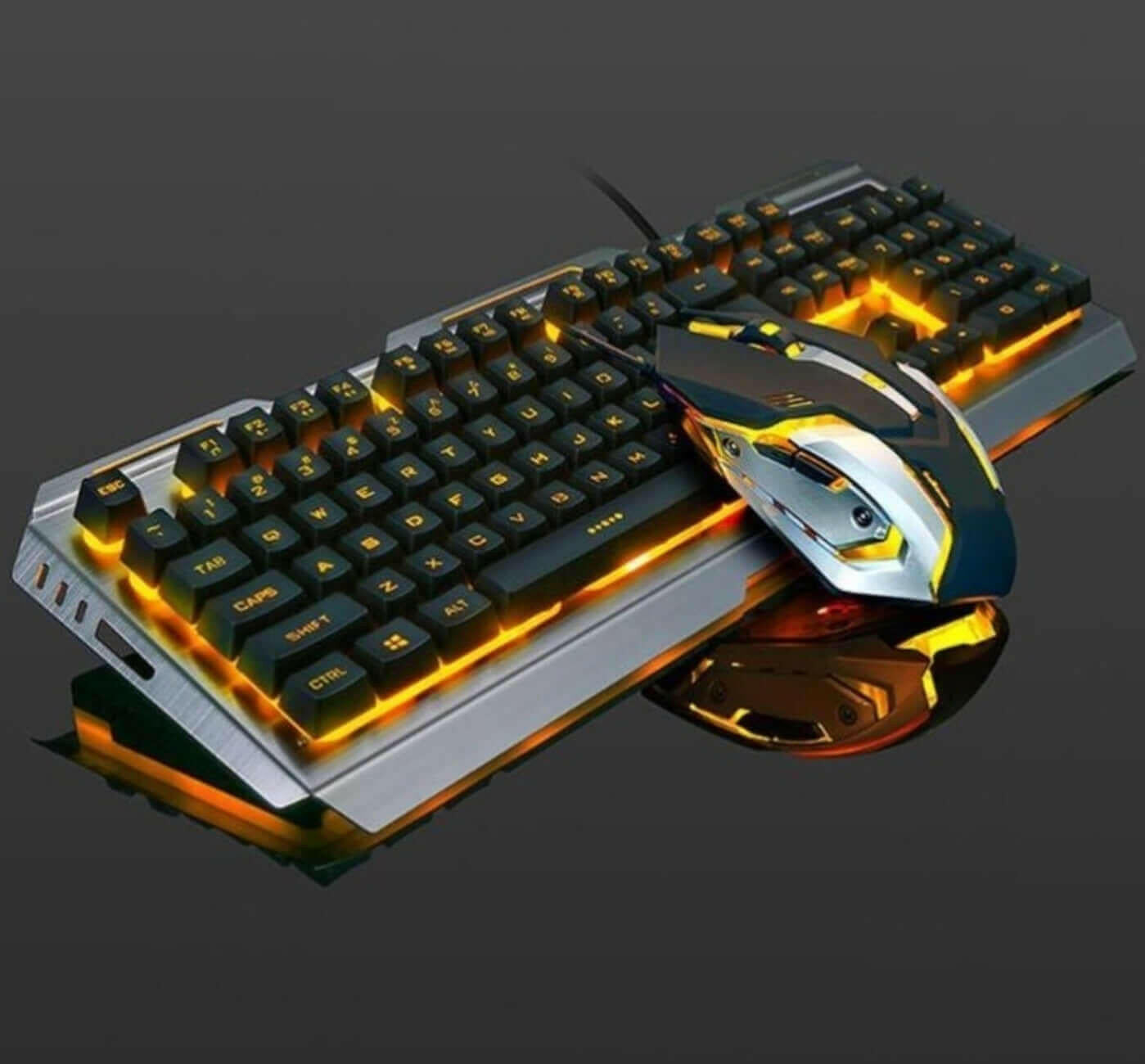 Ninja Dragons Tungsten Gold Metal Frame Gaming Keyboard and Mouse Set.