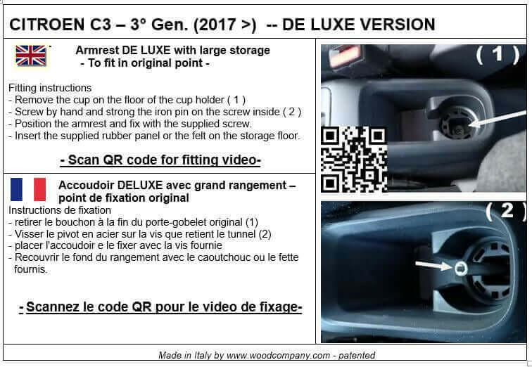 Armrest with storage for Citroen C3 (from 2017).