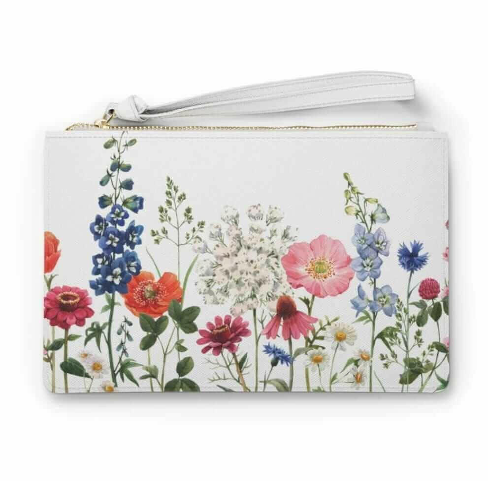 Floral Designed Zipped Clutch Bag.