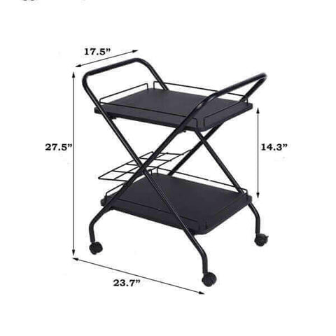 2-Tier Rolling Utility Cart with Wheels Bar Service Car With Wine Rack.