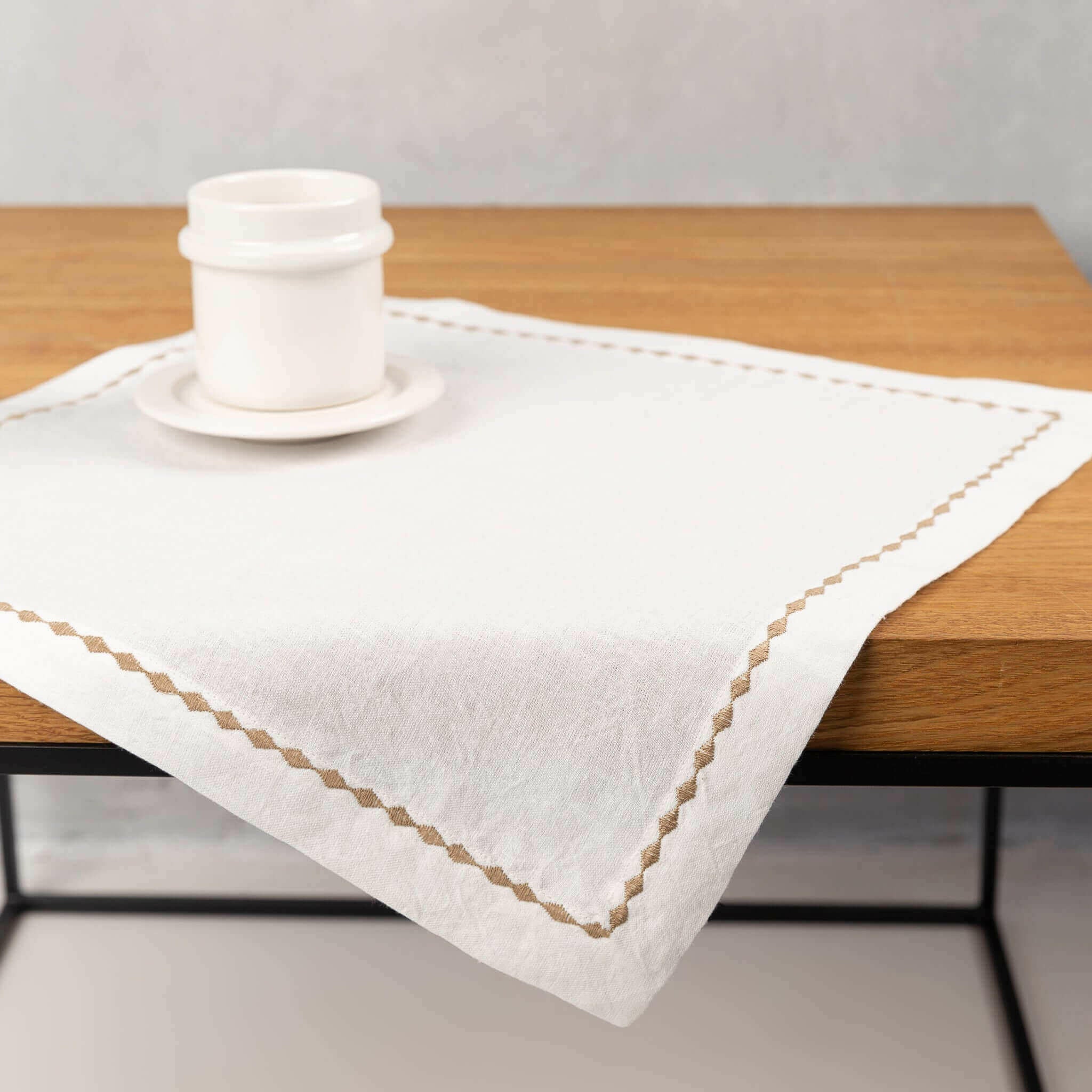 Embroidered hemp placemat, white