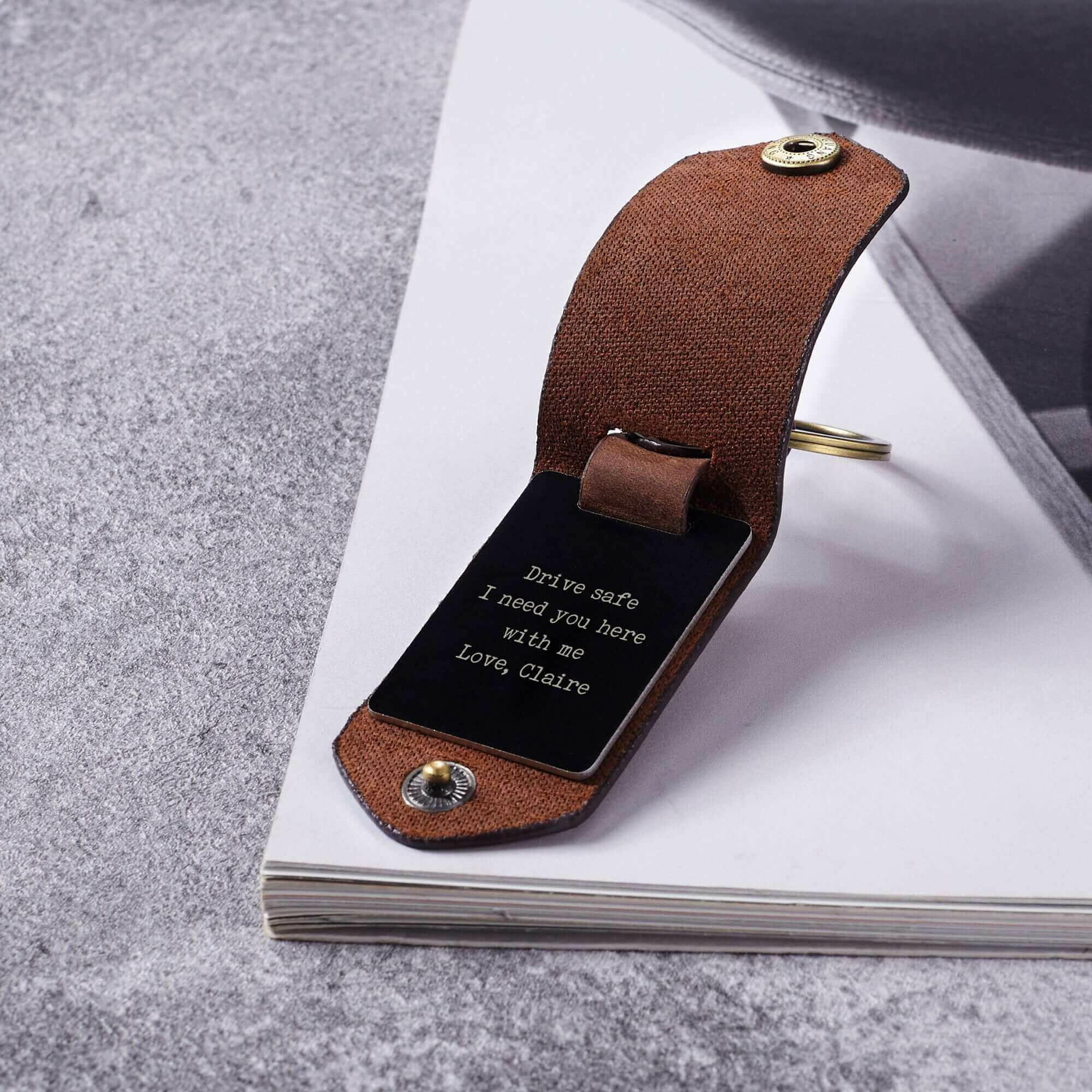 Engraved Leather Keychain For Men, Personalized Alumium Keychain Gifts