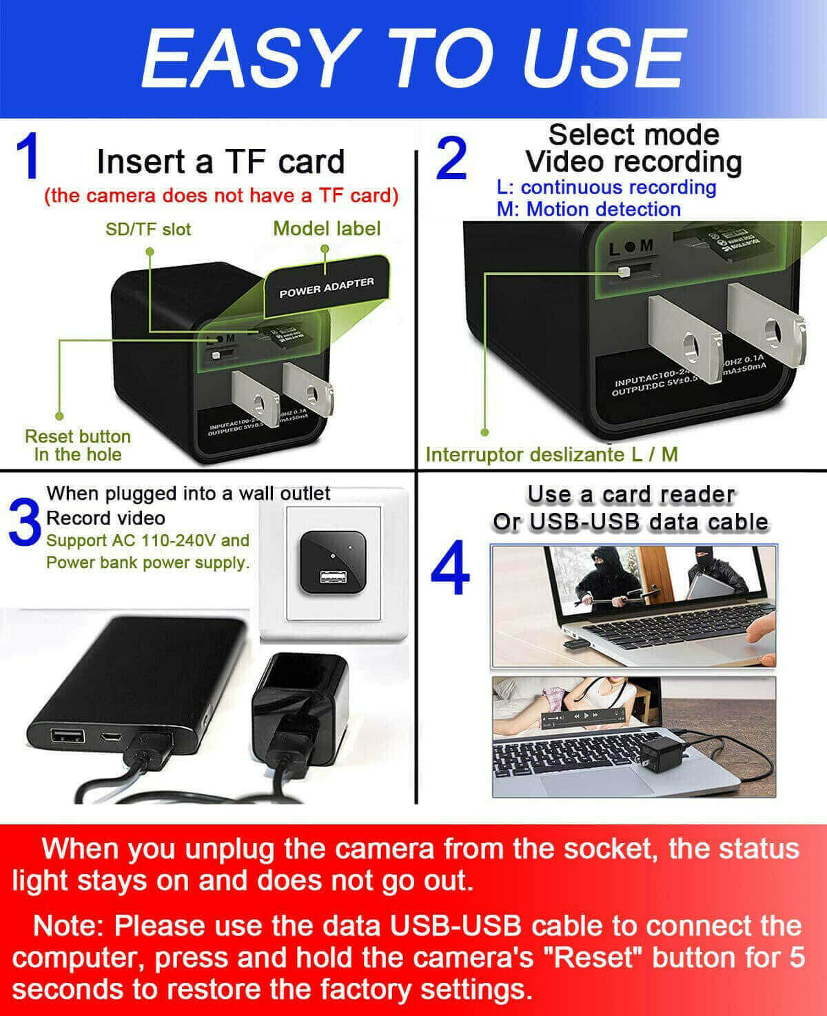 USB Charger Hidden Camera | HD 1080P Home Security Device