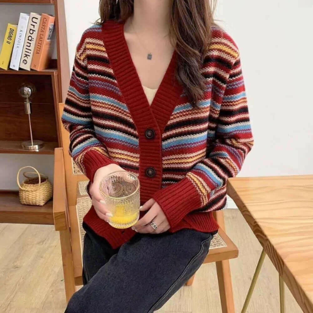 Womens Button Down Striped Cardigan.