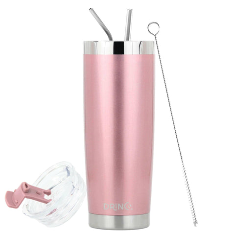 DRINCO® 20oz Insulated Tumbler Spill Proof Lid 2 Straws (Rose Gold).