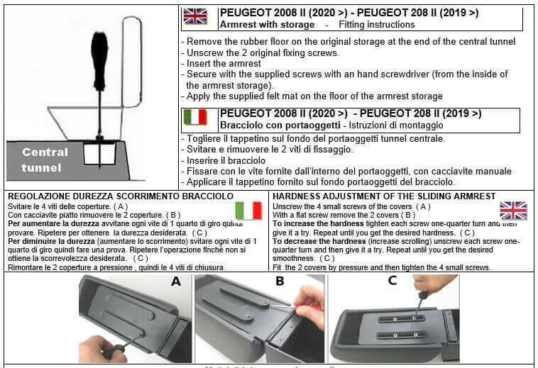 Armrest for Peugeot 208 (from 03/2019) and Peugeot 2008 (from 2020)