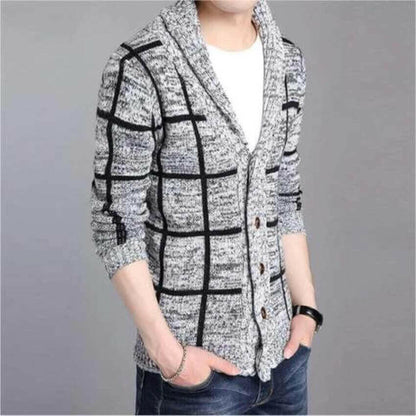 Mens Shawl Collar Gray Cardigan.