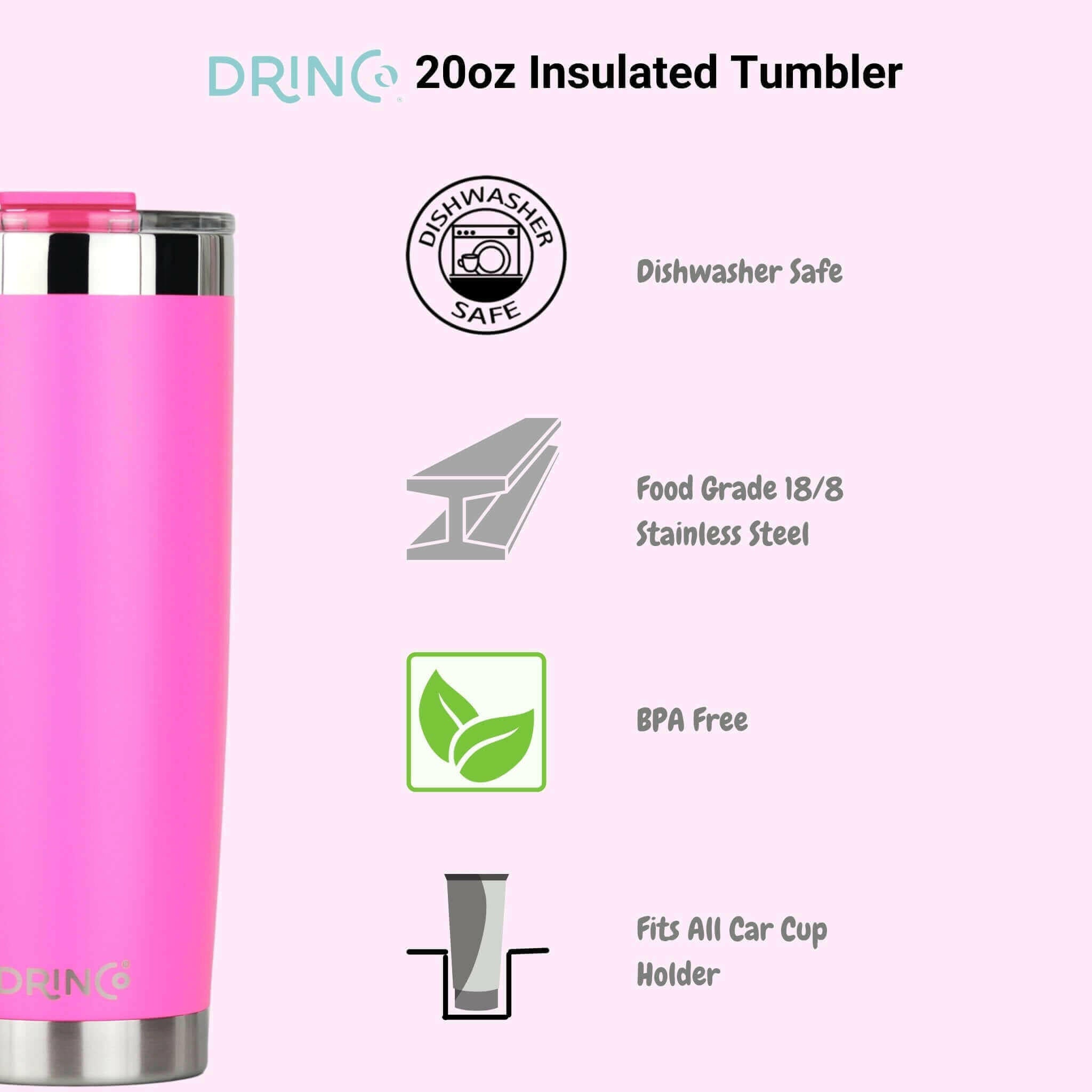 DRINCO® 20oz Insulated Tumbler Spill Proof Lid 2 Straws(Island Pink)