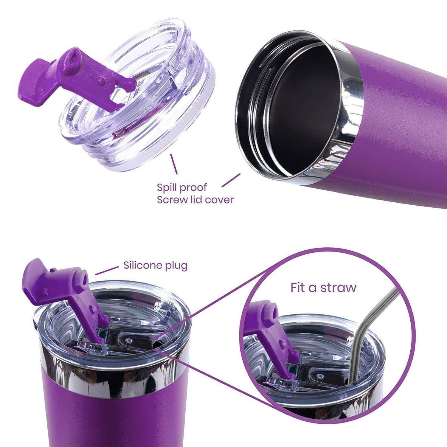 DRINCO® 20oz Insulated Tumbler w/Spill Proof Lid, 2 Straws(Purple)