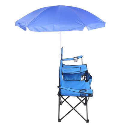 Portable Outdoor 2-Seat Folding Chair with Removable Sun Umbrella