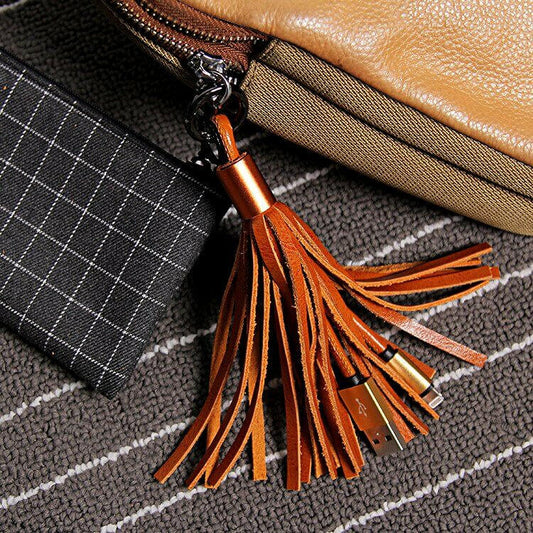 Leather Tassel Lightning Cable Keychain.