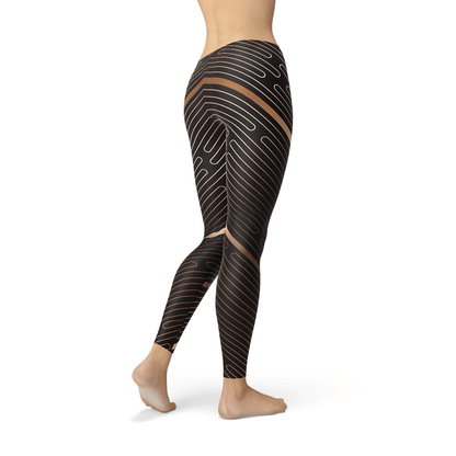 Womens Striped Lines Sports Brown Leggings.