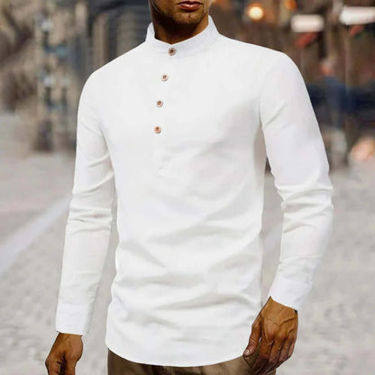 Mens Stand Collar Linen Shirt.