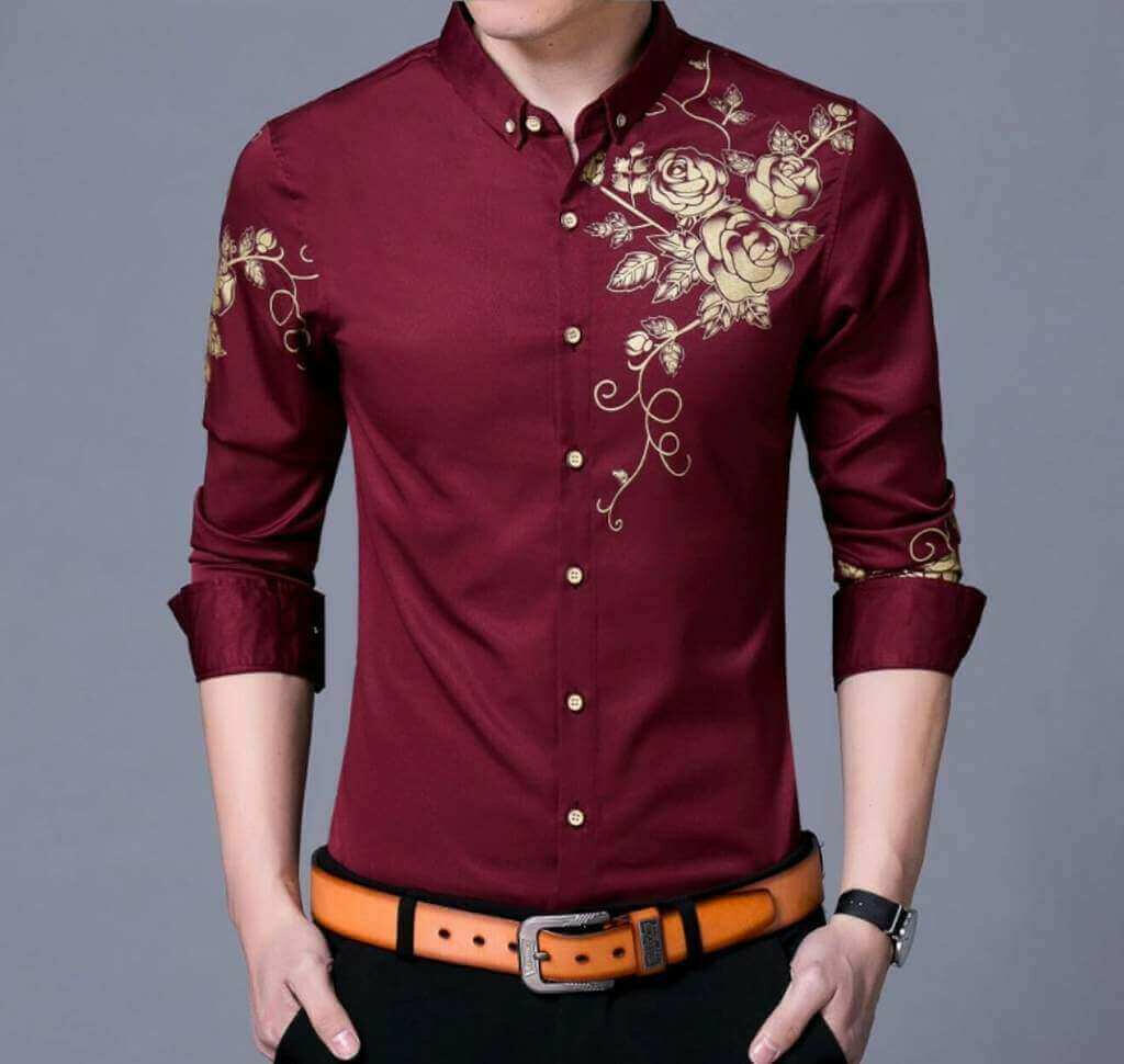 Mens Slim Fit Long Sleeve Floral Shirt.