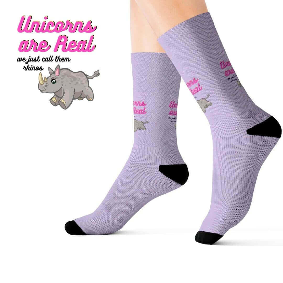 Unicorns Are Real Rhino Print Funny Novelty Socks.