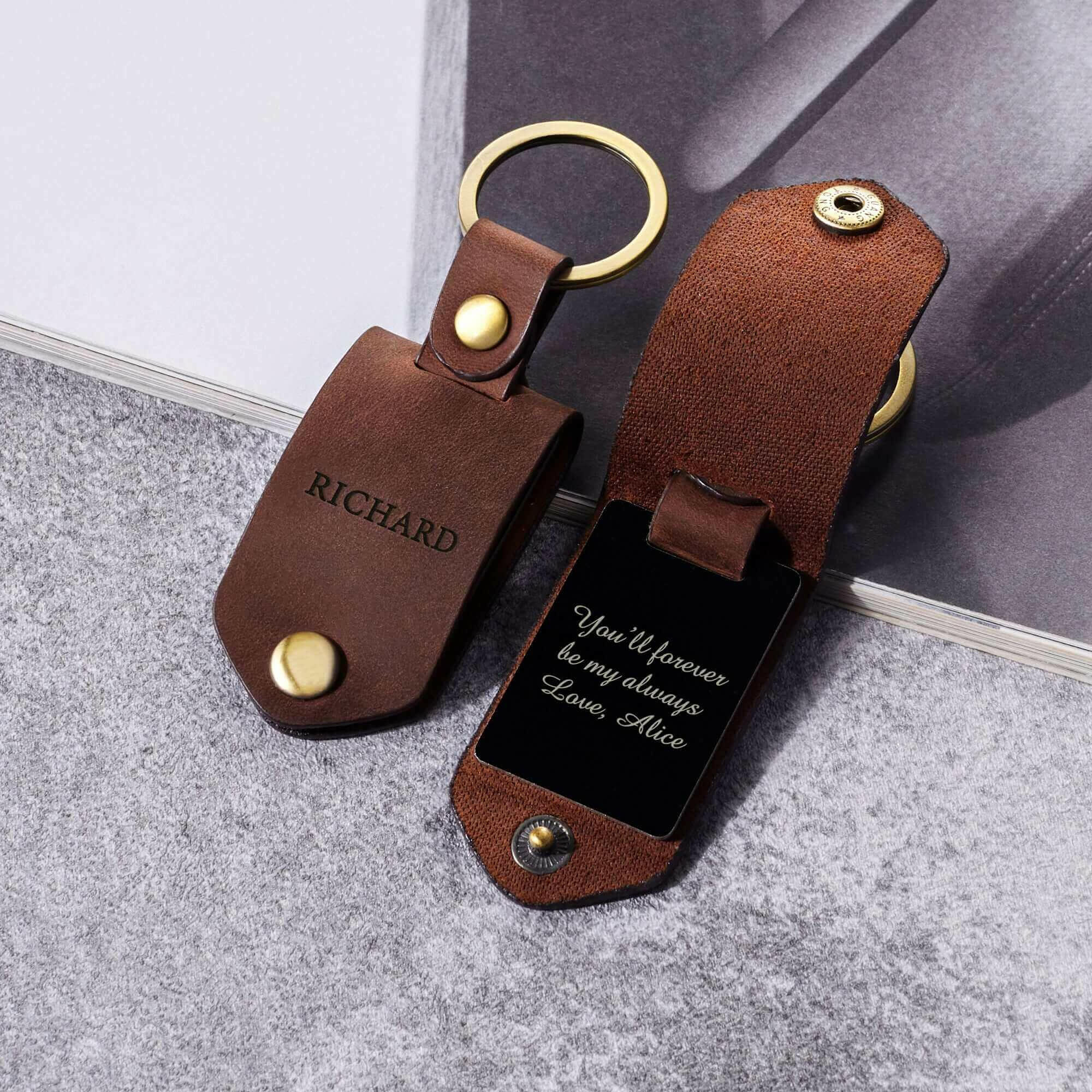 Engraved Leather Keychain For Men, Personalized Alumium Keychain Gifts