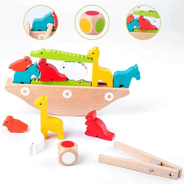 Wooden Blocks Balance Animal Game Toys for Children Montessori.