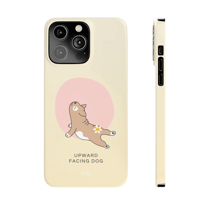 Upward Facing Dog Yoga Theme Slim Case for iPhone 14 Series.