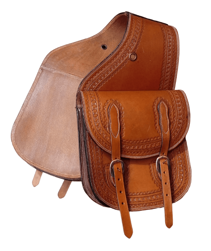 Genuine Leather Western Trail Tooling Carving Horse Saddle Bag