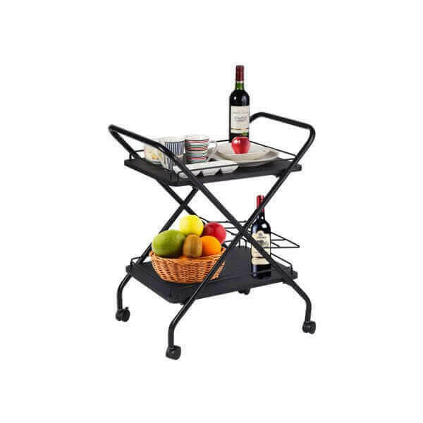 2-Tier Rolling Utility Cart with Wheels Bar Service Car With Wine Rack.