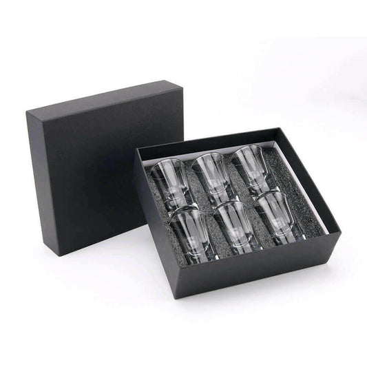 6 Shot Glasses in Black Presentation Gift Box, Gifts for Women and Men.