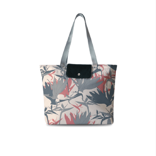 Pink Bird of Paradise Foldable Tote Bag.