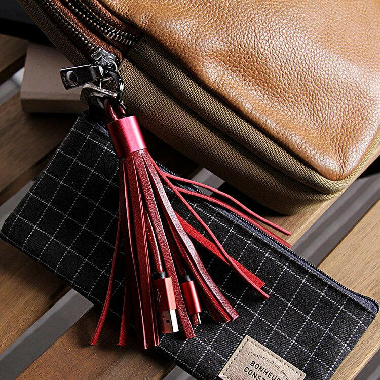 Leather Tassel Lightning Cable Keychain.